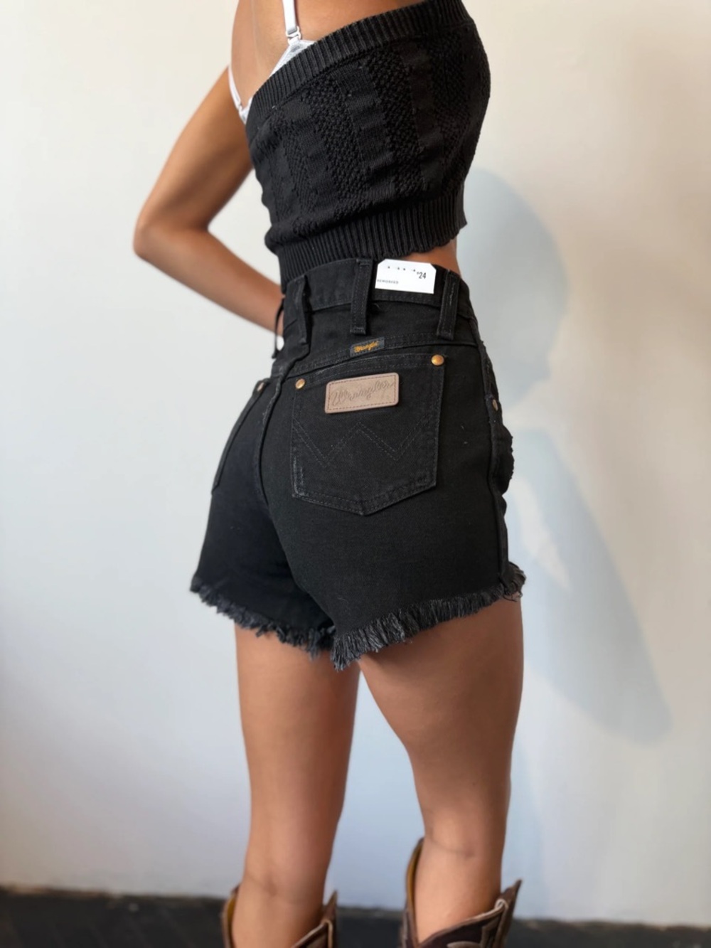 Wrangler Black High-Rise Frayed Hem Jean Shorts